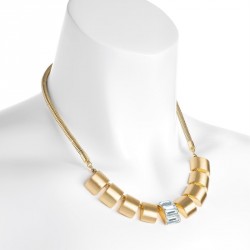 Necklace - Brushed and shiny gold colour crystal chain...