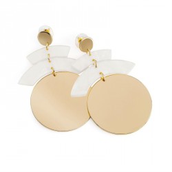 Earring - Gold colour white marble effect round earrings....