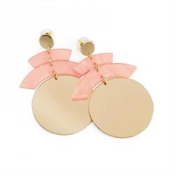 Earring - Gold colour pink marble effect round earrings....