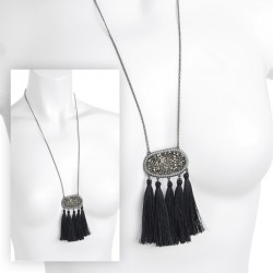 Necklace - Hematite colour glass bead crystal thread...