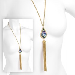 Necklace - Matte gold colour shell look chain tassel drop...