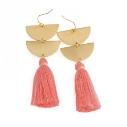 Earring - Brushed gold colour peach tassel thread drop...