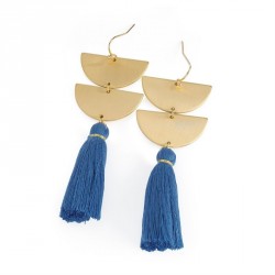 Earring - Brushed gold colour blue tassel thread drop...