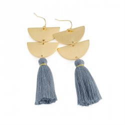 Earring - Brushed gold colour grey tassel thread drop...