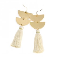 Earring - Brushed gold colour cream tassel thread drop...