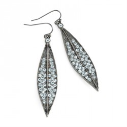Earring - Hematite colour crystal leaf design earrings. -...