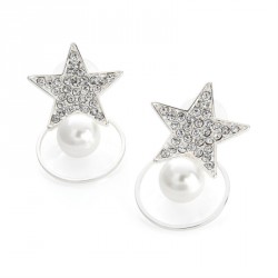 Earring - Silver and cream pearl colour crystal star...