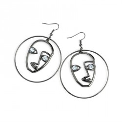 Earring - Hematite colour crystal face design round...