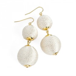 Earring - Gold colour white cord ball drop earrings. -...