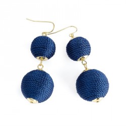 Earring - Gold colour navy blue cord ball drop earrings....