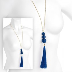 Necklace - Gold colour navy blue thread ball design...