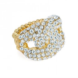 Ring - Gold colour crystal elasticated ring. - (R31612)