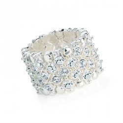 Ring - Silver colour crystal elasticated ring. - (R31606)