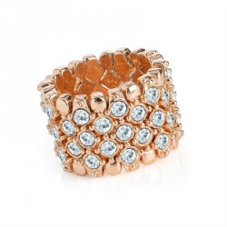 Ring - Rose gold colour crystal elasticated ring. - (R31605)
