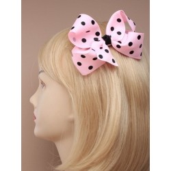 Hair Clip Bow - large spotted fabric ribbon bow on a...