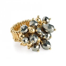 Ring - Gold and hematite colour glass bead cluster...