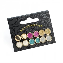 Earring set - Six pairs gold colour glitter effect stud...
