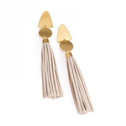 Earring - Brushed gold colour cream suede effect tassel...