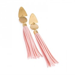 Earring - Brushed gold colour pink suede effect tassel...