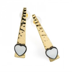 Earring - Gold, hematite colour shell look drop earrings....
