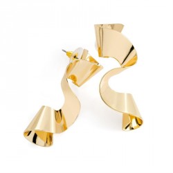 Earring - Gold colour swirl design earrings. - (ER31593)