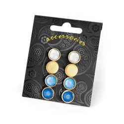 Earring set - Four pairs blue tone and matt gold colour...