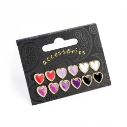 Earring set - Six pairs multi colour heart design stud...
