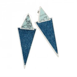 Earring - Matte silver colour blue shell effect denim...