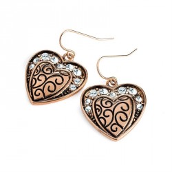 Earring - Antique rose gold colour crystal heart design...