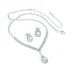 Necklace & Earring set - Silver colour crystal tear drop...