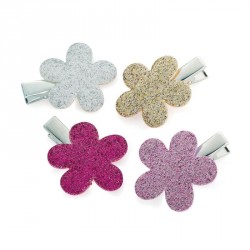 Hair clip set - Four piece flower design glitter effect...