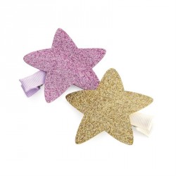 Hair clip set - Two piece pink and gold colour glitter...