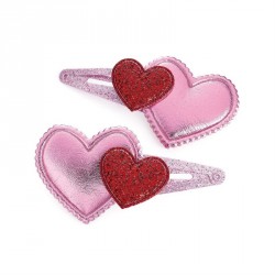 Hair clip set - Two piece pink tone glitter effect heart...