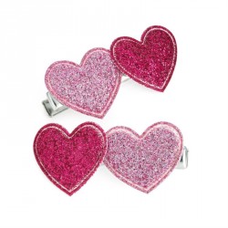 Hair clip set - Two piece pink tone heart design glitter...