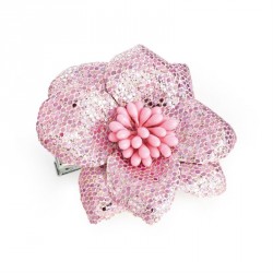 Hair flower - Pink AB glitter effect flower hair clip. -...
