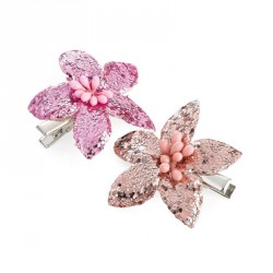 Hair flower set - Two piece rose gold colour and pink...