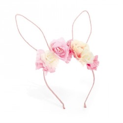 Hairband - Pink tone flower and ears design headband. -...