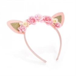 Hairband - Pink tone gold glitter flower and ears design...