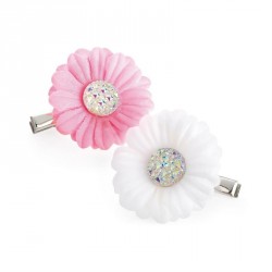 Hair flower set - Two piece white and pink glitter effect...