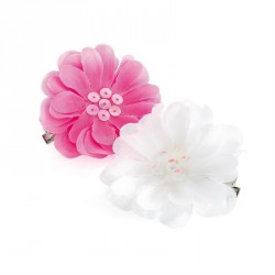 Hair flower set - Two piece white and pink sequin flower...