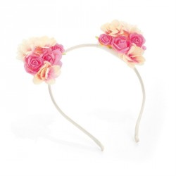 Hairband - Pastel tone flower and ear design headband. -...