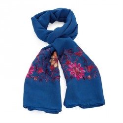 Scarf - Denim blue colour red tone embroidary flower...