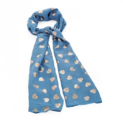 Scarf - Blue and rose gold colour foil print heart design...