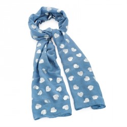 Scarf - Denim blue and silver colour heart design foil...