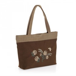 Bag - Brown and beige tone flower design bag. - (BG31520)