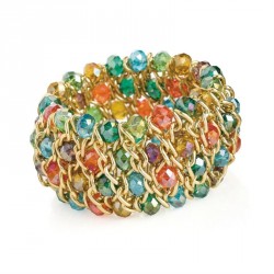Bracelet - Gold colour and multi colour glass bead...