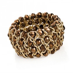 Bracelet - Gold colour glass bead elasticated bracelet. -...