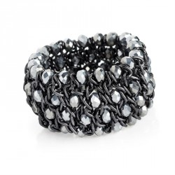 Bracelet - Hematite colour glass bead elasticated...