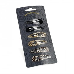 Hair clip set - Six piece black and animal print hair...