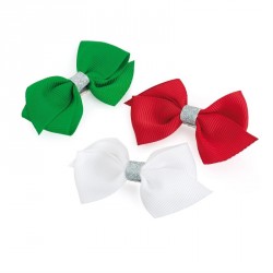 Hair bow set - Three piece white, green and red with...
